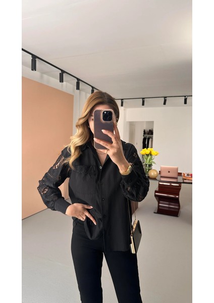 Bebe Plus Kadın Dantel Kol Sırt Detaylı Şık Pamuk Gömlek fiyatları