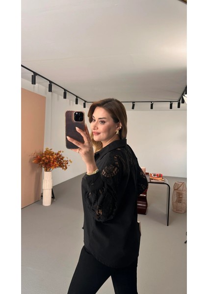 Bebe Plus Kadın Dantel Kol Sırt Detaylı Şık Pamuk Gömlek indirimleri