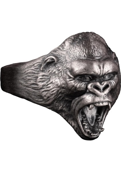 925 Ayar Gümüş Yüzük - 925 Ayar Gümüş Kızgın Goril Baş Yüzüğü - El Yapımı Hayvan Damga Yüzüğü Erkekler Için