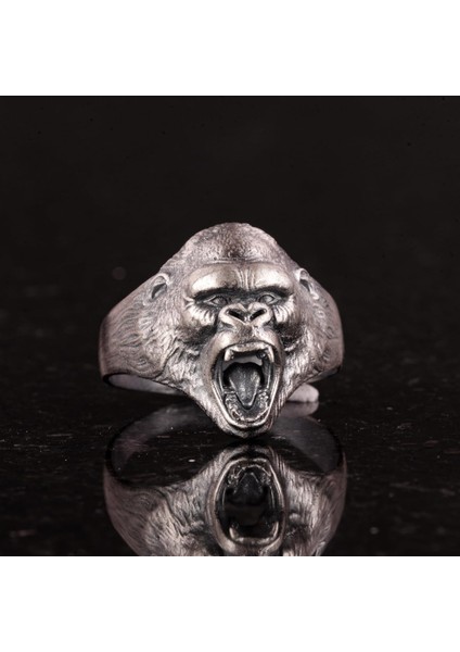 925 Ayar Gümüş Yüzük - 925 Ayar Gümüş Kızgın Goril Baş Yüzüğü - El Yapımı Hayvan Damga Yüzüğü Erkekler Için modelleri