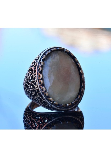 El Yapımı Doğal Safir Taşlı Yüzük, Erkekler Için Büyük Yüzük, Gümüş - Bilgelik ve Asaletin Sembolü modelleri