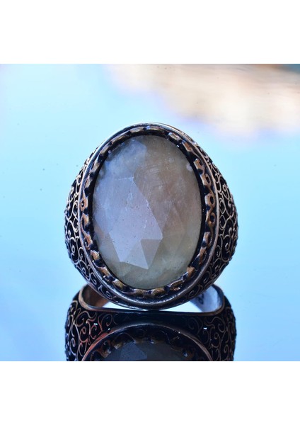 El Yapımı Doğal Safir Taşlı Yüzük, Erkekler Için Büyük Yüzük, Gümüş - Bilgelik ve Asaletin Sembolü indirimleri