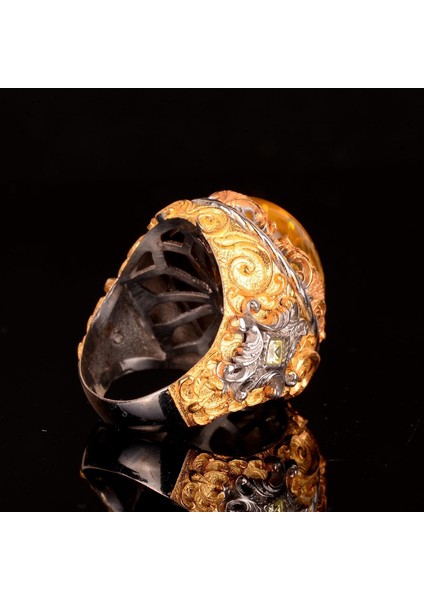 Erkekler Için 925 Ayar Gümüş Yüzük, Doğal Olmayan Bal Amber Taşı ile indirimleri