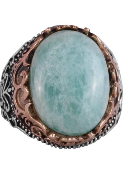 Doğal Taş El Yapımı Yüzük - 925 Ayar Gümüş El Yapımı Yüzük - Şık Farklı Yüzük (Amazonit)