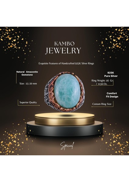 Doğal Taş El Yapımı Yüzük - 925 Ayar Gümüş El Yapımı Yüzük - Şık Farklı Yüzük (Amazonit) fiyatları