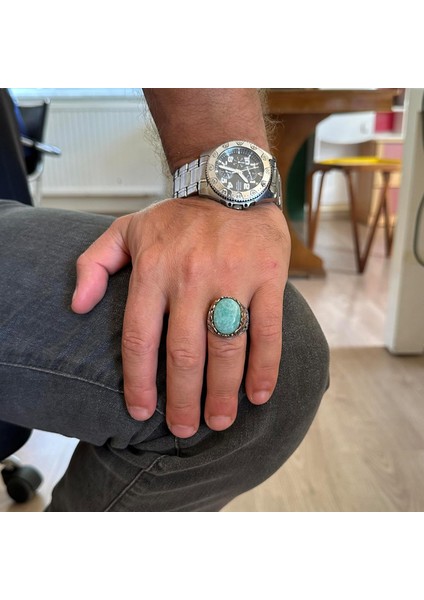 Doğal Taş El Yapımı Yüzük - 925 Ayar Gümüş El Yapımı Yüzük - Şık Farklı Yüzük (Amazonit) modelleri