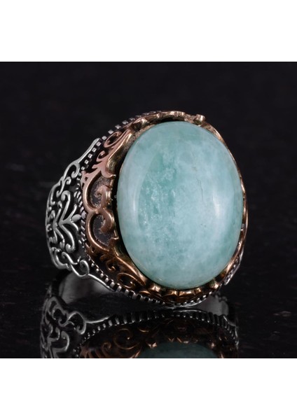 Doğal Taş El Yapımı Yüzük - 925 Ayar Gümüş El Yapımı Yüzük - Şık Farklı Yüzük (Amazonit) indirimleri