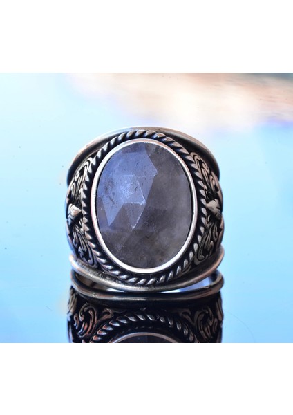 El Yapımı Doğal Safir Taşlı Yüzük, Fleur-De-Lis Tasarımlı Sterlin Gümüş Erkek Yüzüğü - Bilgelik ve Asalet Sembolü modelleri