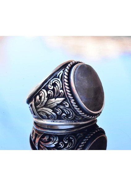 El Yapımı Doğal Safir Taşlı Yüzük, Fleur-De-Lis Tasarımlı Sterlin Gümüş Erkek Yüzüğü - Bilgelik ve Asalet Sembolü fırsatları
