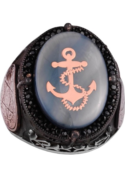 Yıldız David Yüzüğü - El Yapımı Yüzük - 925 Ayar Gümüş Erkek Yüzüğü (Çapa ve Ip)