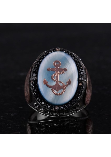 Yıldız David Yüzüğü - El Yapımı Yüzük - 925 Ayar Gümüş Erkek Yüzüğü (Çapa ve Ip) fırsatları