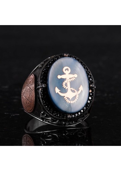 Yıldız David Yüzüğü - El Yapımı Yüzük - 925 Ayar Gümüş Erkek Yüzüğü (Çapa ve Ip) indirimleri