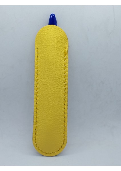 Hakiki Deri Sarı Renkli Sarı Kenar Dikişli El Yapımı Kalemlik