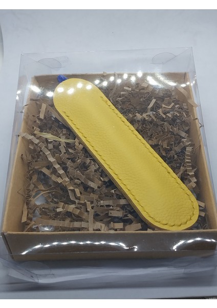 Hakiki Deri Sarı Renkli Sarı Kenar Dikişli El Yapımı Kalemlik modelleri
