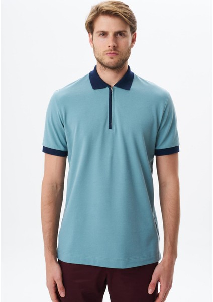 Erkek Regular Fit Basic Pamuk Pike Fermuarlı Polo Yaka Tişört Y29374354302
