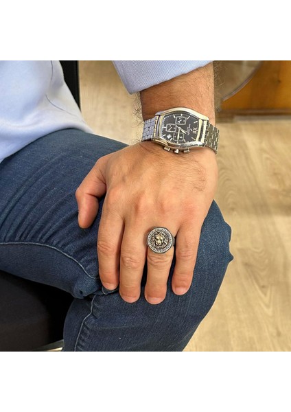 925 Ayar Gümüş Yüzük - Yunan Anahtarı Tasarımı Erkek Yüzüğü - El Yapımı Yüzük (Aslan) modelleri