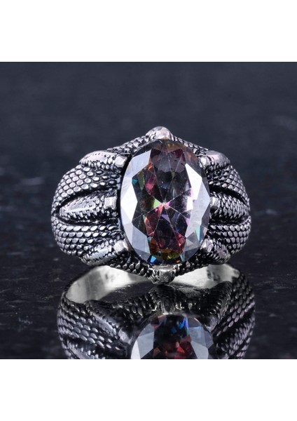 Sterling Gümüş Pençe Yüzük, Oluşturulmuş Mistik Topaz Taşı ile – Yay Burcu Için Denge ve Spiritüel Farkındalık Amaçlı El Yapımı Yüzük indirimleri