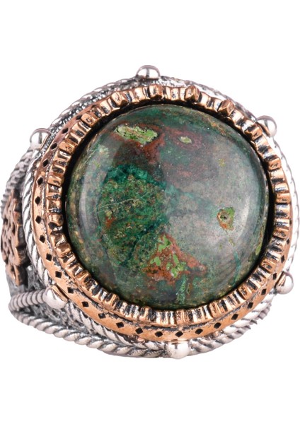 Doğal Taş El Yapımı Yüzük - 925 Ayar Gümüş Yüzük (Krisokolla)