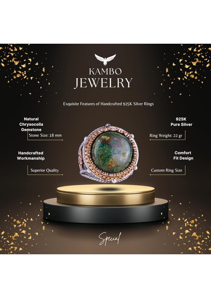 Doğal Taş El Yapımı Yüzük - 925 Ayar Gümüş Yüzük (Krisokolla) fiyatları