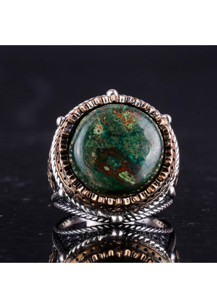 Doğal Taş El Yapımı Yüzük - 925 Ayar Gümüş Yüzük (Krisokolla) fırsatları