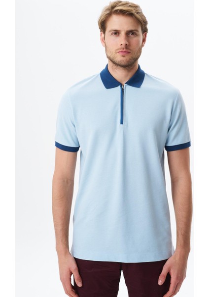 Erkek Regular Fit Basic Pamuk Pike Fermuarlı Polo Yaka Tişört Y29374354302