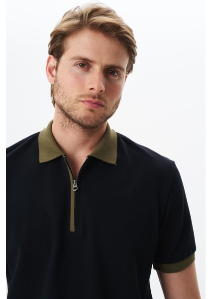 Erkek Regular Fit Basic Pamuk Pike Fermuarlı Polo Yaka Tişört Y29374354302