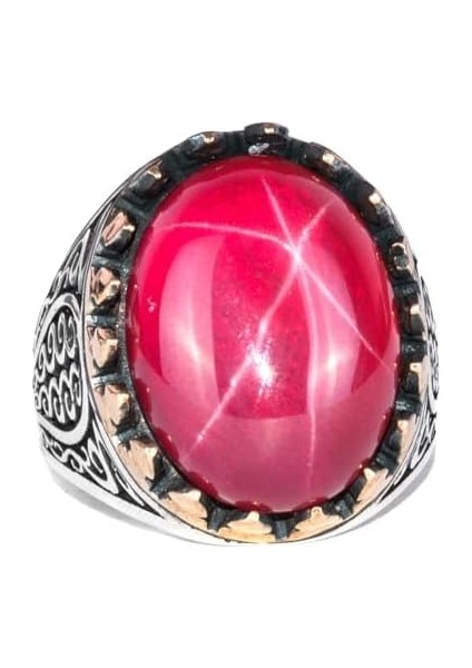 925 Ayar Katı Gümüş Erkek Yüzük Doğal Yıldız Yakut Taşı ile | El Yapımı Zarafet