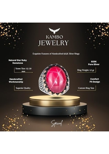 925 Ayar Katı Gümüş Erkek Yüzük Doğal Yıldız Yakut Taşı ile | El Yapımı Zarafet fiyatları