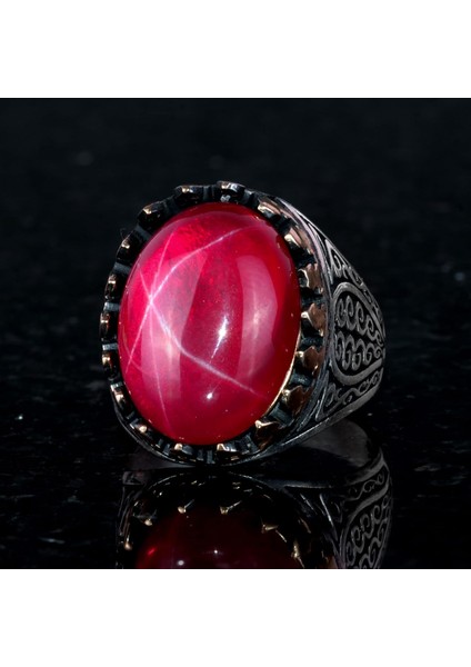 925 Ayar Katı Gümüş Erkek Yüzük Doğal Yıldız Yakut Taşı ile | El Yapımı Zarafet indirimleri