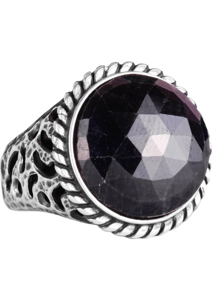 Doğal Taş Yüzük - 925K Katı Gümüş Erkek Yüzüğü Mavi Safir ile