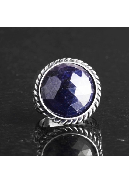Doğal Taş Yüzük - 925K Katı Gümüş Erkek Yüzüğü Mavi Safir ile modelleri