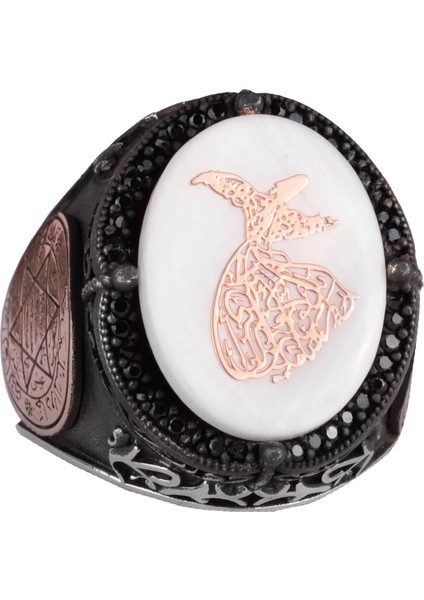 Desenli El Yapımı Yüzük - 925 Ayar Gümüş Erkek Yüzüğü - Davud Yıldızı Takısı (Semazen)