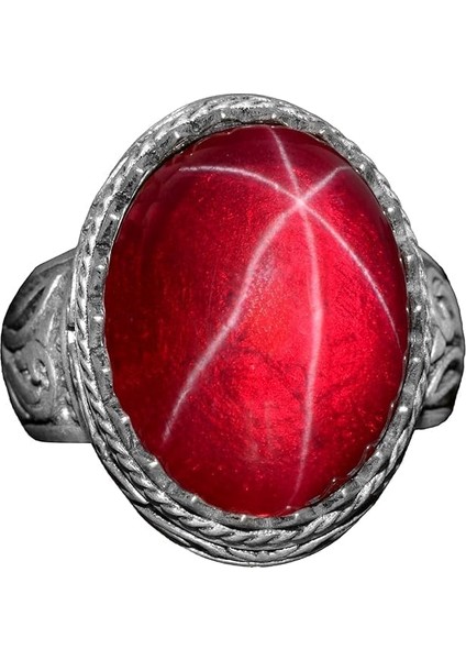 Doğal Yıldız Yakutu Taşlı Yüzük, El Yapımı Yüzük, 925 Ayar Gümüş Yüzük Erkekler Için