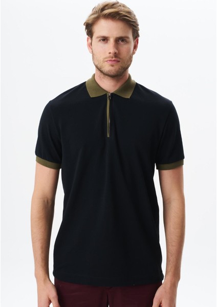 Erkek Regular Fit Basic Pamuk Pike Fermuarlı Polo Yaka Tişört Y29374354302
