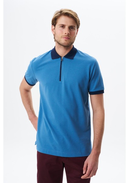 Erkek Regular Fit Basic Pamuk Pike Fermuarlı Polo Yaka Tişört Y29374354302