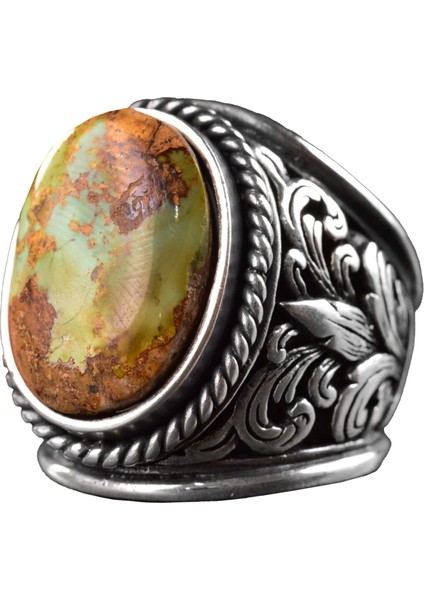 Erkekler Için Turkuaz Taş Yüzük, 925 Ayar Gümüş El Yapımı Ejderha Ölçeği Tasarımı, Modern Stil Şifa Kristali Takı (Stil-3)