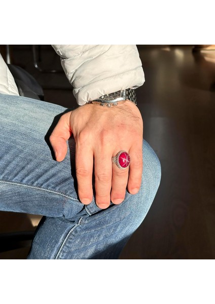 Doğal Yıldız Yakutu Taşlı Yüzük, El Yapımı Yüzük, 925 Ayar Gümüş Yüzük Erkekler Için modelleri