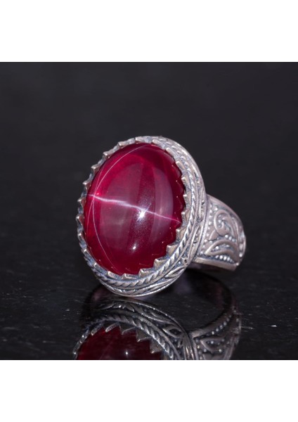 Doğal Yıldız Yakutu Taşlı Yüzük, El Yapımı Yüzük, 925 Ayar Gümüş Yüzük Erkekler Için indirimleri