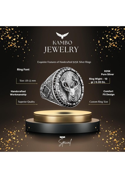 925 Ayar Gümüş Erkek Geyik Yüzük - Cesur ve Ihtişamlı Tasarım, Günlük Kullanım ve Özel Günler Için Ideal fiyatları