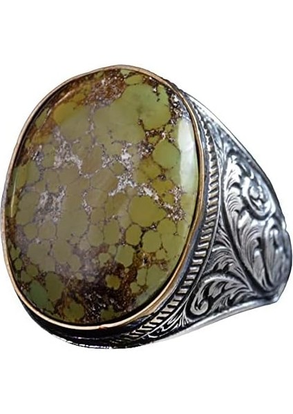 Doğal Arizona Turkuaz Taş Yüzük, Büyük Yüzük, 925 Ayar Gümüş Yüzük Erkekler Için