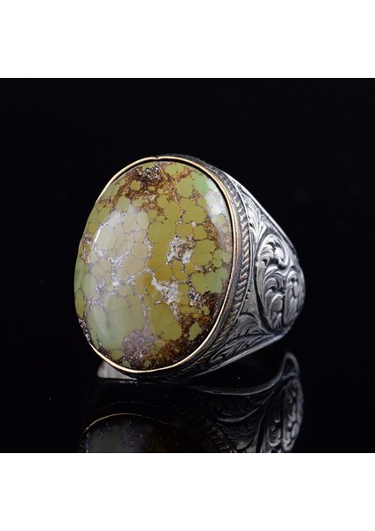 Doğal Arizona Turkuaz Taş Yüzük, Büyük Yüzük, 925 Ayar Gümüş Yüzük Erkekler Için fırsatları