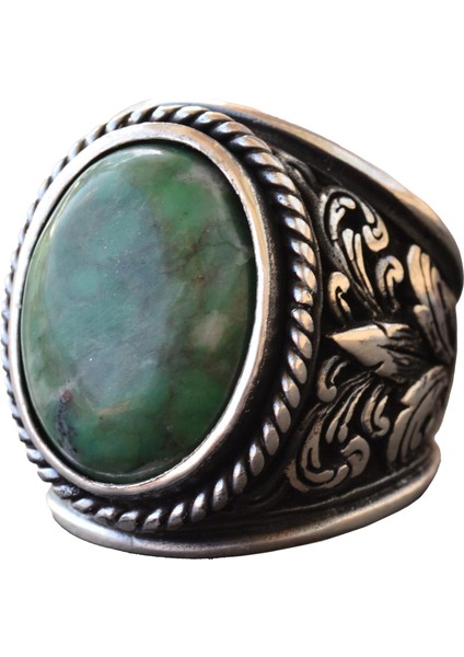 Zarif Taş Koleksiyonu Için Erkekler: 925 Ayar Gümüş Yüzükler - Doğal Taş Seçimi (Krisopras)