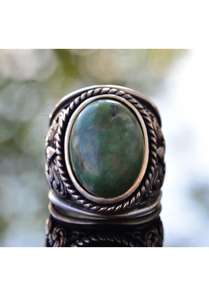 Zarif Taş Koleksiyonu Için Erkekler: 925 Ayar Gümüş Yüzükler - Doğal Taş Seçimi (Krisopras) fiyatları