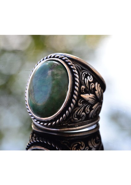 Zarif Taş Koleksiyonu Için Erkekler: 925 Ayar Gümüş Yüzükler - Doğal Taş Seçimi (Krisopras) modelleri