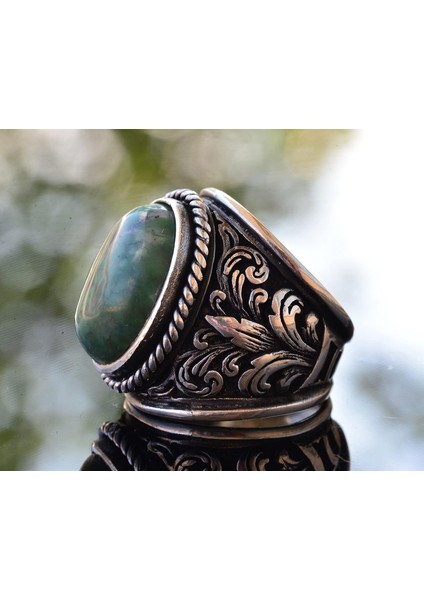 Zarif Taş Koleksiyonu Için Erkekler: 925 Ayar Gümüş Yüzükler - Doğal Taş Seçimi (Krisopras) fırsatları