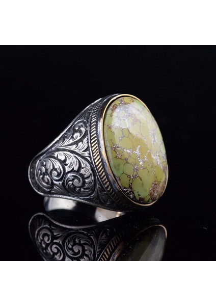 Doğal Arizona Turkuaz Taş Yüzük, Büyük Yüzük, 925 Ayar Gümüş Yüzük Erkekler Için indirimleri