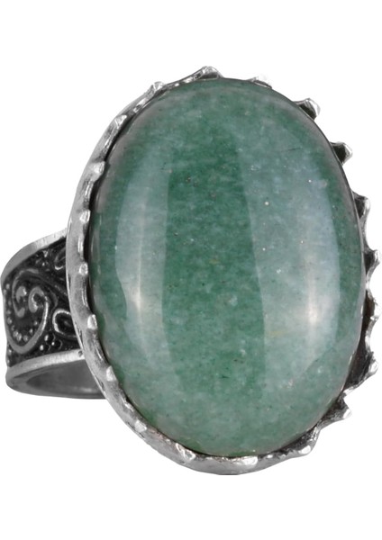 Doğal Taş Yüzük - 925 Ayar Gümüş Büyük Yüzük - El Yapımı Yüzük (Aventurin)