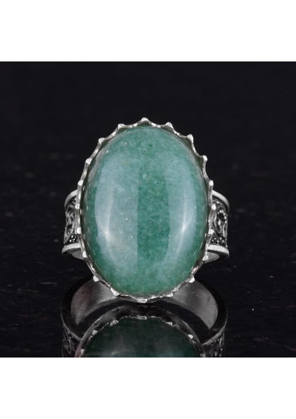 Doğal Taş Yüzük - 925 Ayar Gümüş Büyük Yüzük - El Yapımı Yüzük (Aventurin) fırsatları