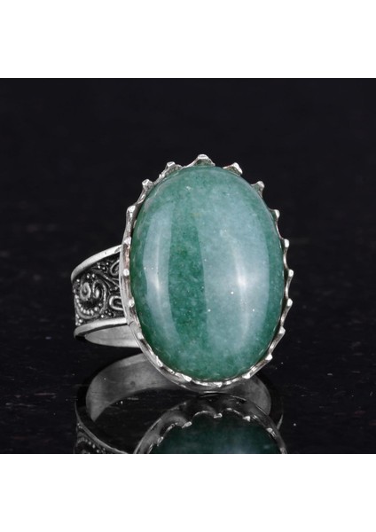 Doğal Taş Yüzük - 925 Ayar Gümüş Büyük Yüzük - El Yapımı Yüzük (Aventurin) indirimleri