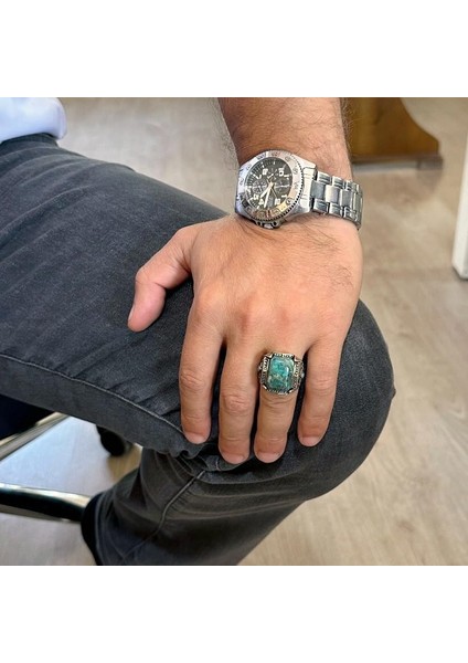 Doğal Taş Yüzük - El Yapımı Yüzük - 925 Ayar Gümüş Yüzük (Krisokolla) modelleri